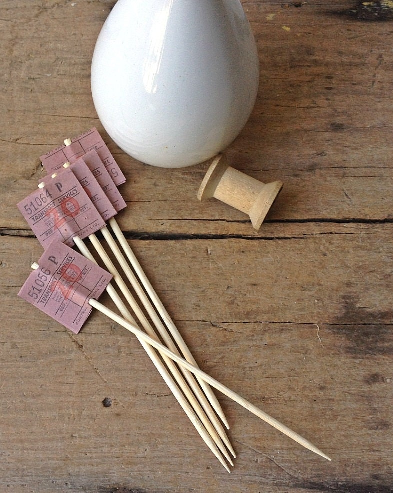 Vintage Bus Tickets in Pink - Cake Topper or Flag
