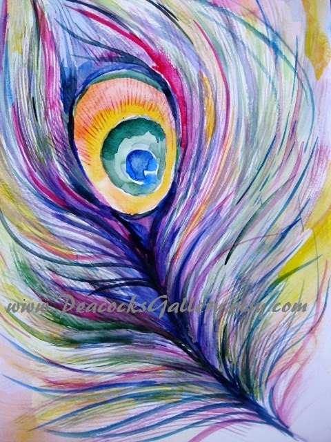 Peacock Watercolor Painting Original 10x14