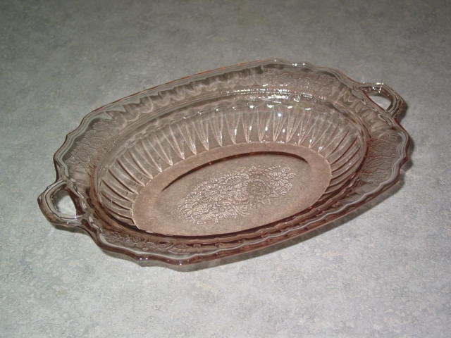pink Depression Glass Mayfair Open Rose VEGETABLE BOWL Hocking Glass 1931-37