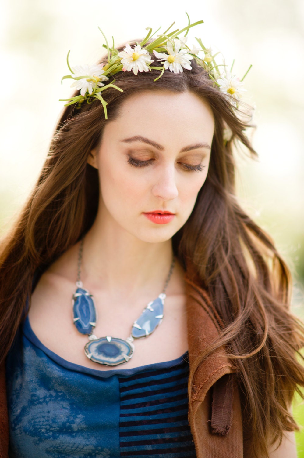 Azure Skies Blue Agate Slice Statement Necklace