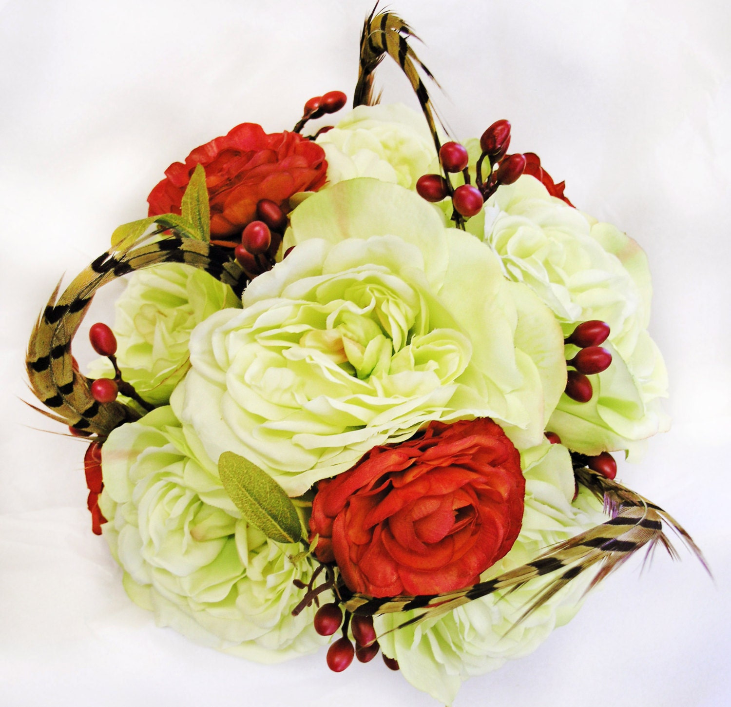 Light Green Bridal Bouquet Fall Feather Wedding Flowers