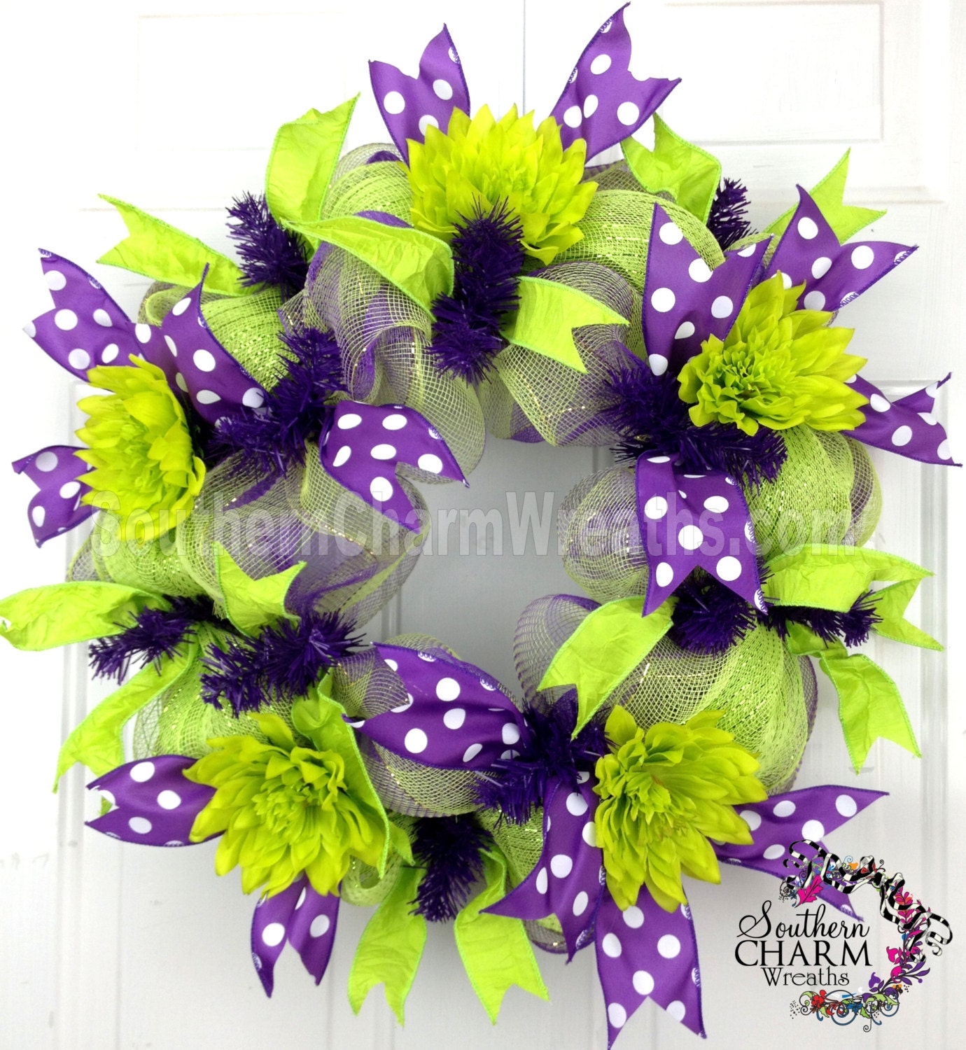 Deco Mesh Spring Summer Wreath Slim Screen Door Purple Lime Green Door Wreath