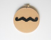 Crochet Mustache Hoop Art, small embroidery hoop wall art, ready to ship.