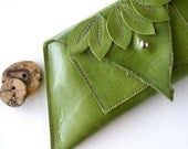 Leather Phone Wallet - Cash, Cards, etc  - Raw and Rustic - Cascade of Leaves with Raw Edge - TheFigLeaf