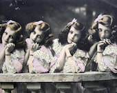 Antique girls postcard, on a row, 1910s