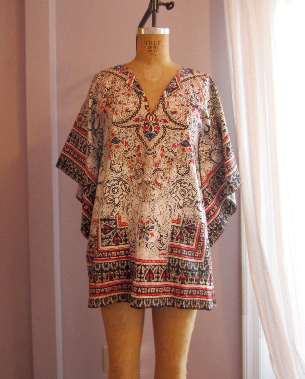 70s Dashiki Tunic Mini Dress Boho Hippie