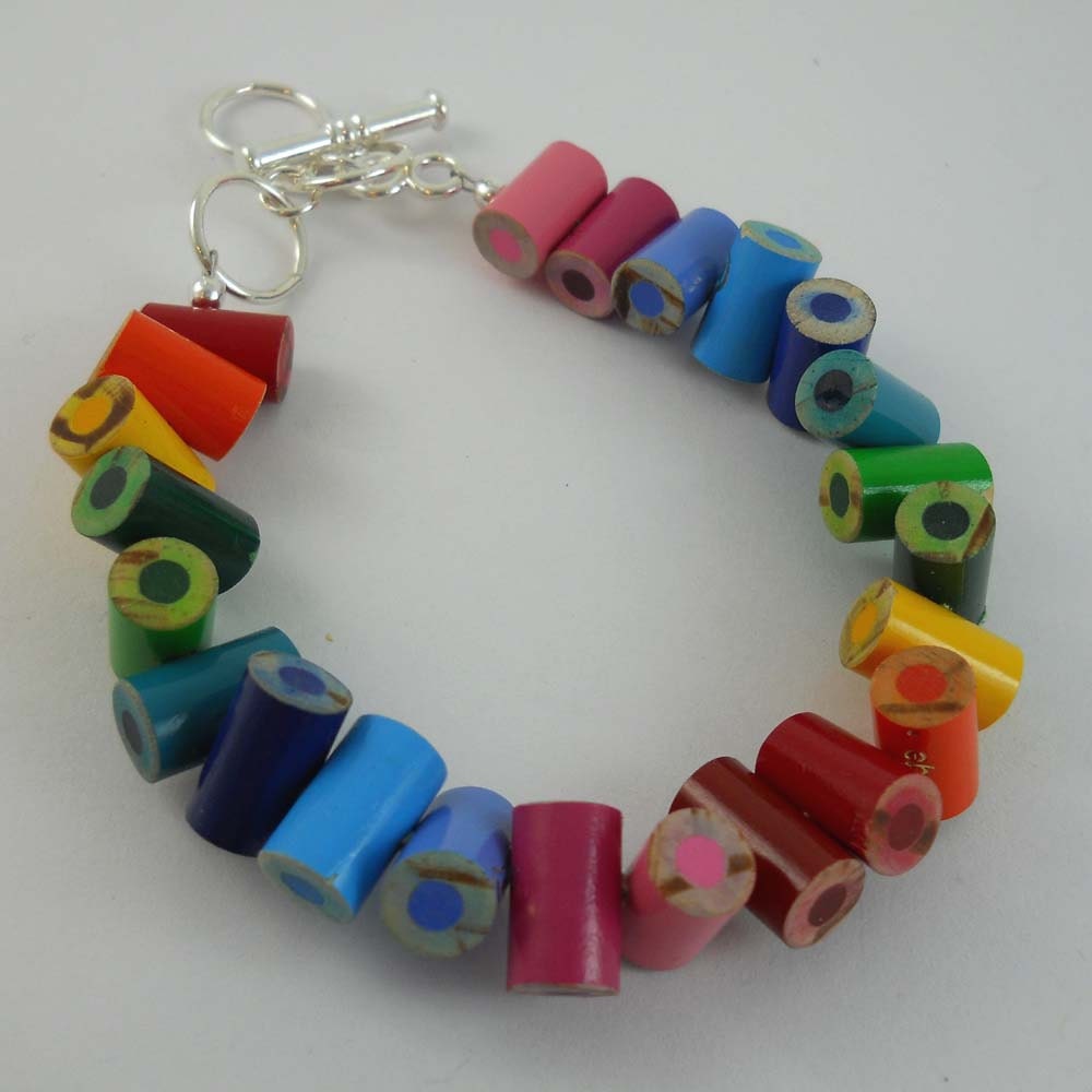 Colored Pencil Adjustable Bracelet Jewelry - Great Artist, Teacher, Crafter, Student or Art Lover Gift - Rainbow Multi Color