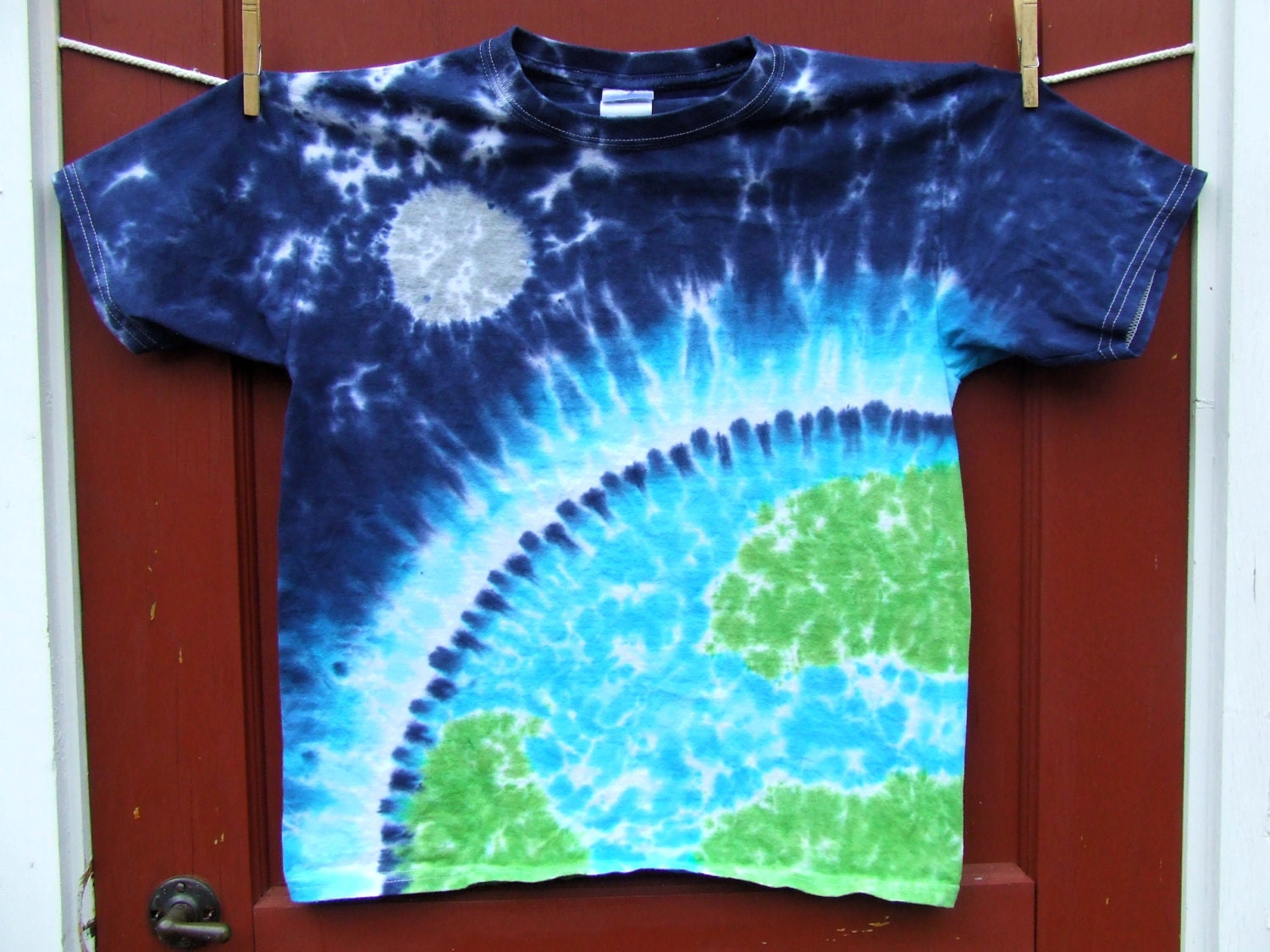 Youth Large Tie Dye T-shirt - Earth and Moon in Space - Ready to Ship