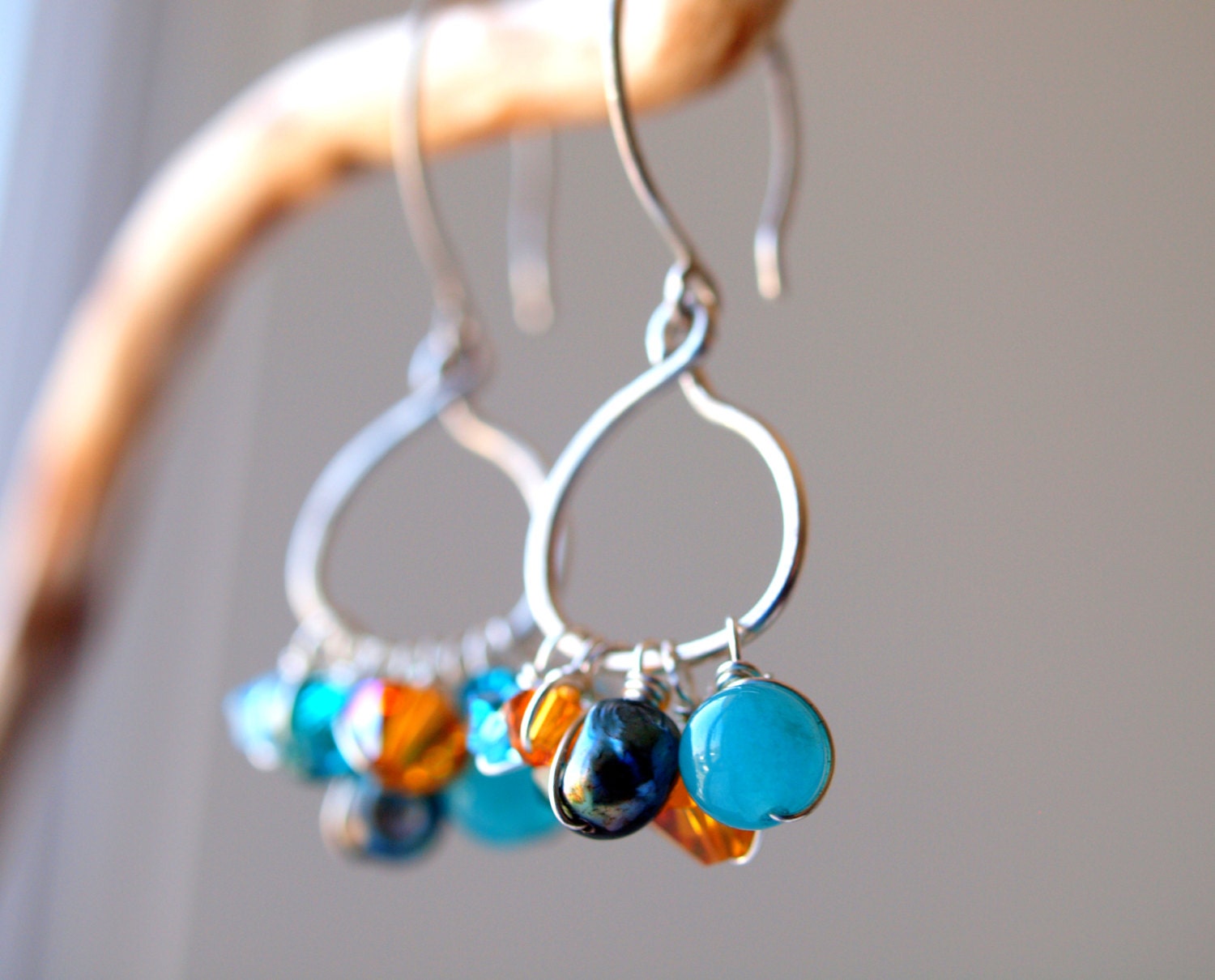 Turquoise orange garland earrings
