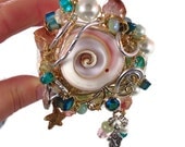 Mermaid Bracelet  - Cuff - Shell, Pearls, Beaded, Wire wrapped - InVintageHeaven