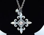 Fleur De Lis and Crystal Pendant Necklace by Debbie Renee