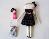 Bella, rag doll with dollie - set mothers day cloth doll  polka dots dress