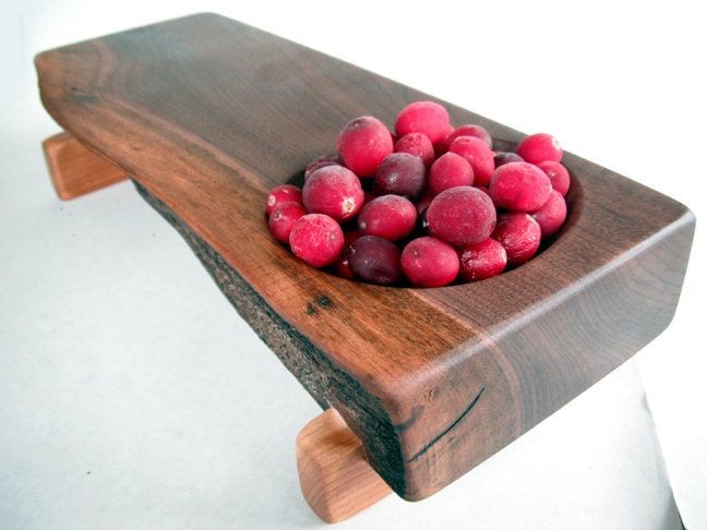 RECLAIMED thick black walnut CARVED BOWL serving/cutting board