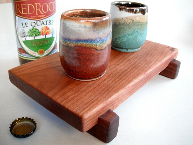 RECLAIMED beautiful CHERRY raised serving/cutting board eco hardwoods