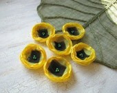 Fabric flower appliques, floral embellishments, fabric poppy appliques, shabby chic flowers for crafts (6 pcs) - YELLOW WILD POPPIES