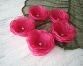 Water Lilies- Handmade organza sew on flower appliques (5 pcs)- FUCHSIA / HOT PINK