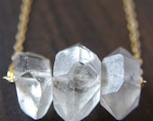Herkimer Diamond Trio Necklace, 14k Gold, Crystal Points