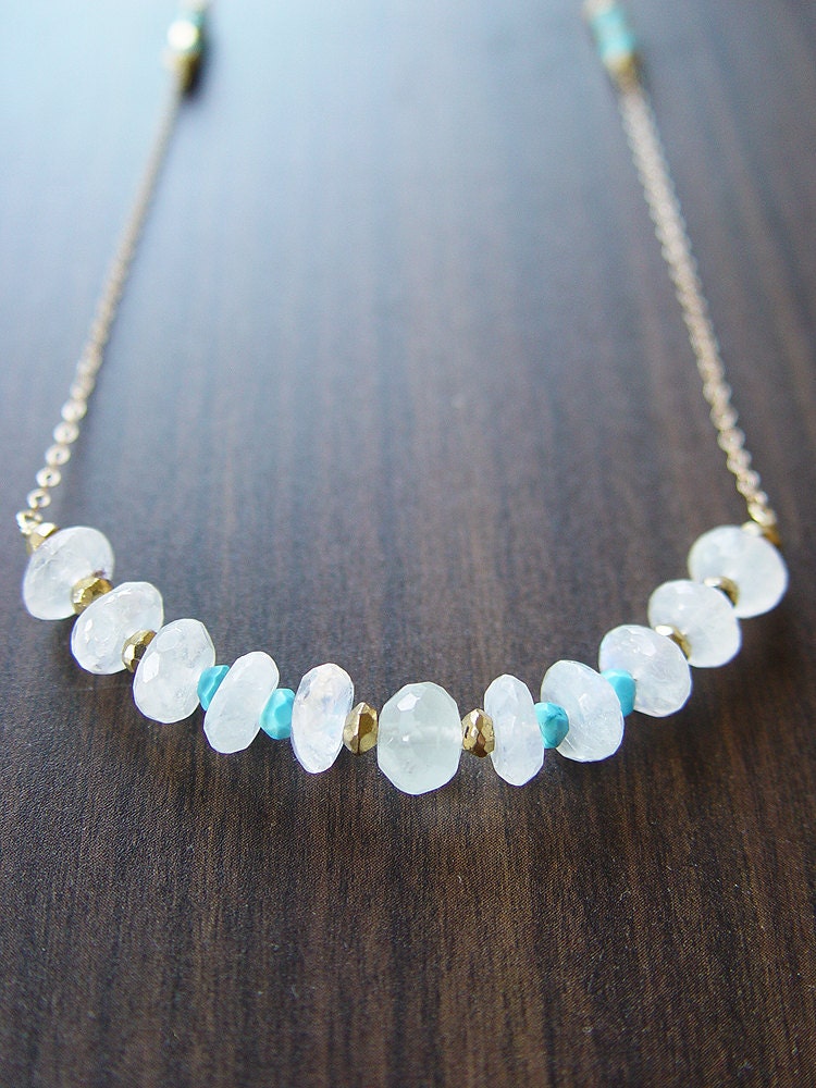 Moonstone Nugget Gold Necklace - Long - Statement Piece