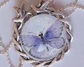 Pendant Necklace  Original miniature painting, Blue Butterfly, Wearable Art,