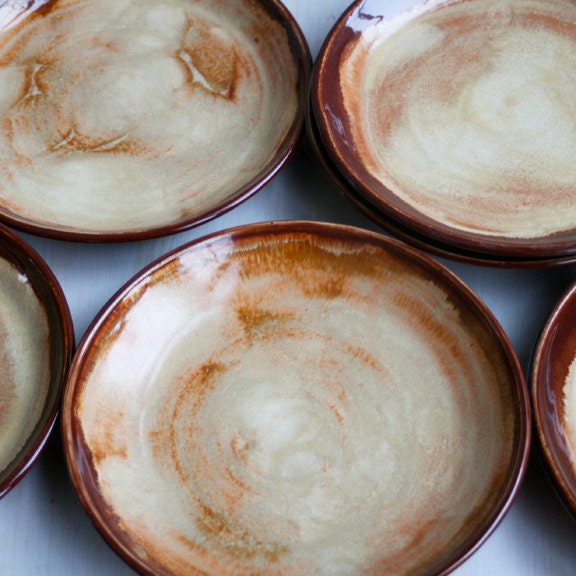 Rustic Dinnerware Plates Deep Red and Gold Salad Plates Set of Six Rustic Tableware Stoneware Dishes Ceramic Dinner Plates Handmade Pottery