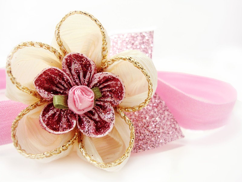 Luxury Catherin Ivory and pink blossom - FOE headband