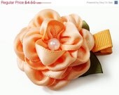 HAIR CLIP SALE... Brielle / peach satin ribbon rose  hair clip - no slip hair clip
