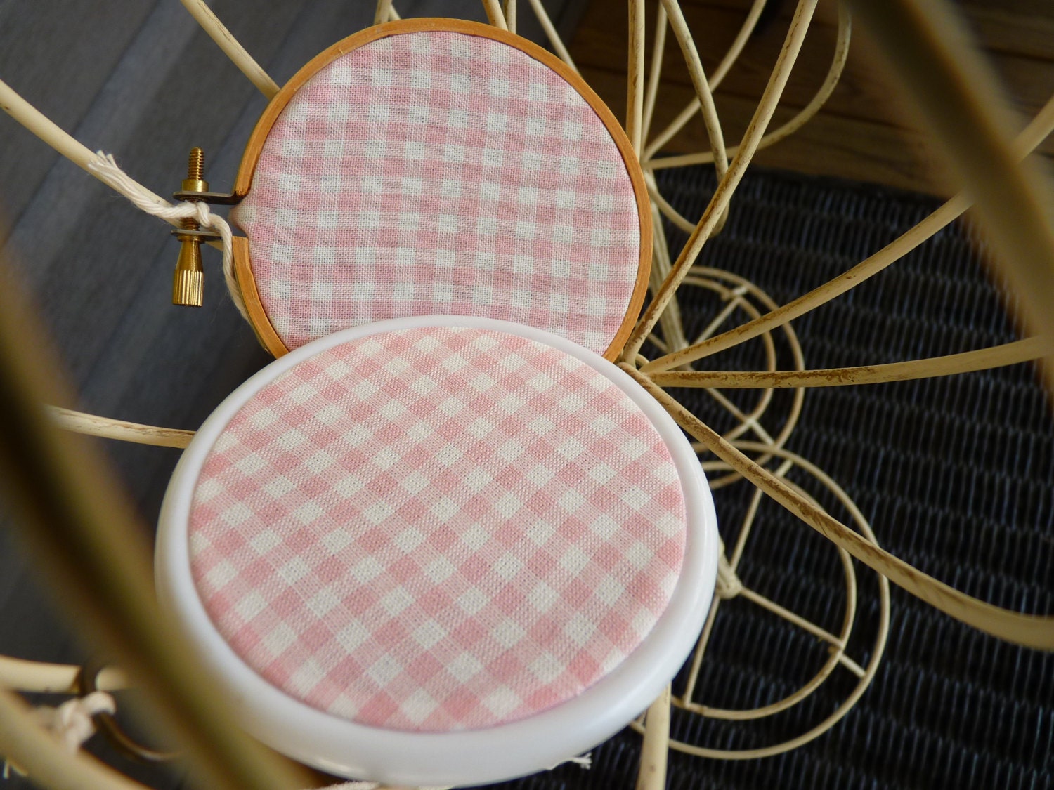 PINK GINGHAM Hoop ART Vintage Pink Rockabilly 1950s
