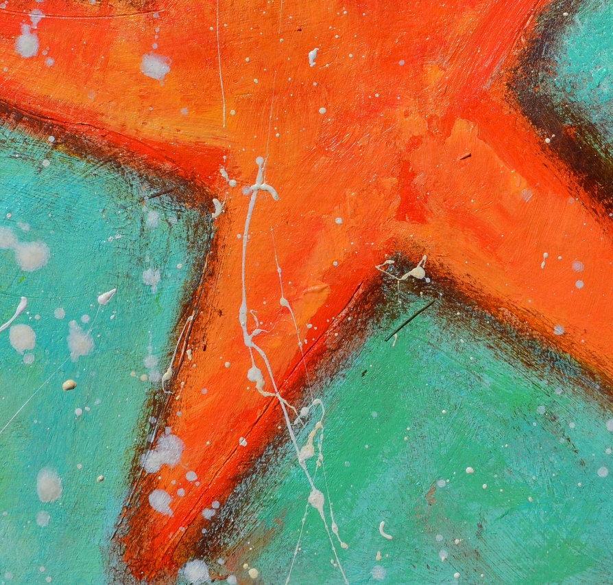 Art, Painting, landscaping, acrylic, original, small, scenery, coastal, star fish, bright colors, colorful, kids room decor