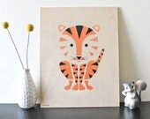 Tiger Print, Birch Wood, Screenprint, Jungle Art