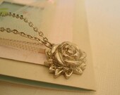 Flower Necklace Silver Rose Necklace Pendant Carved Rose Jewelry Mom Sister Friend Necklace
