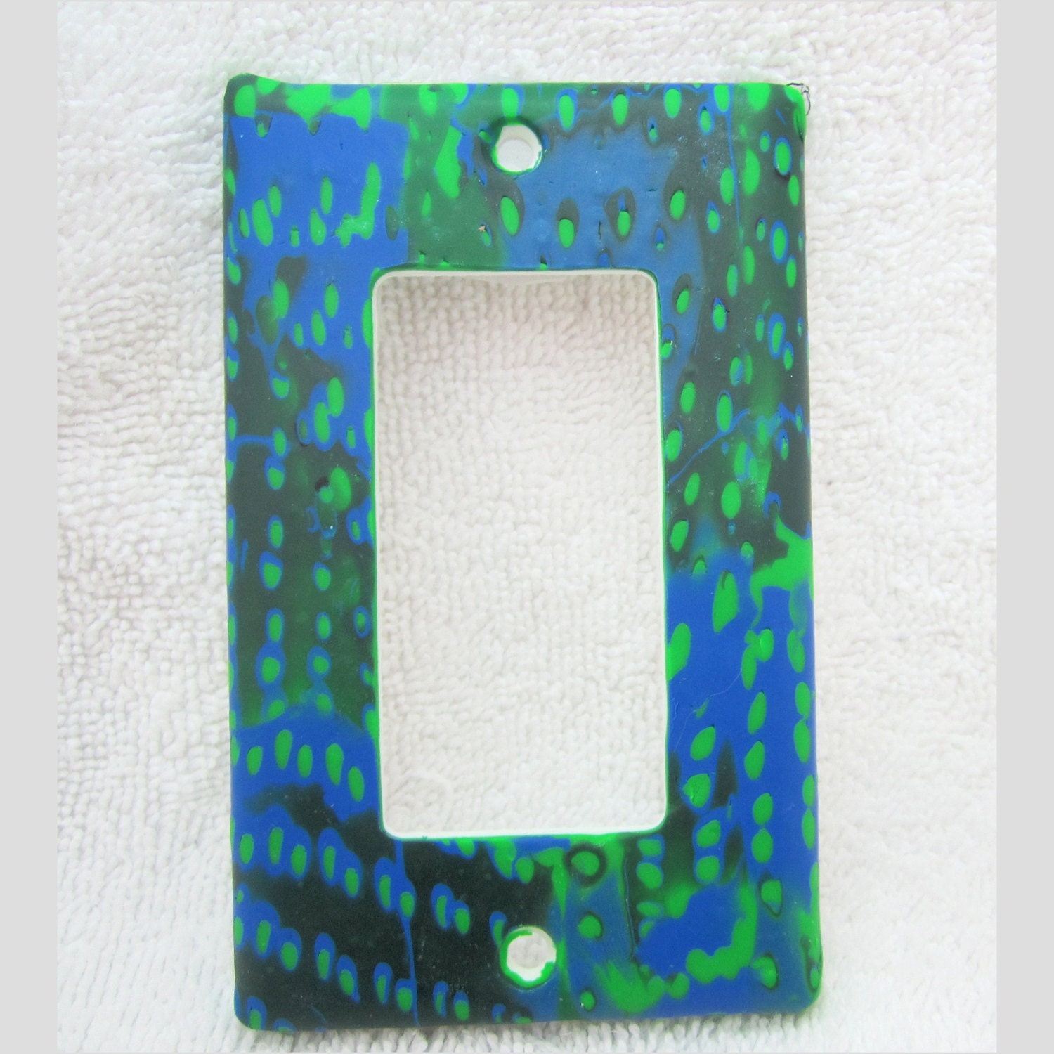 Modern Switch Plate, Rocker Switch Cover, Green and Blue "Pond Surface" Pattern
