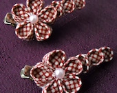Tsumami Kanzashi Flower - Set of 2 Hairclips - Red and White