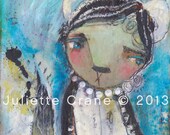 Primitive, Raw Art- Beauty In Unknown-8x10 inch Print of a Reproduction of the Original Mixed Media Bunny Painting by Juliette Crane