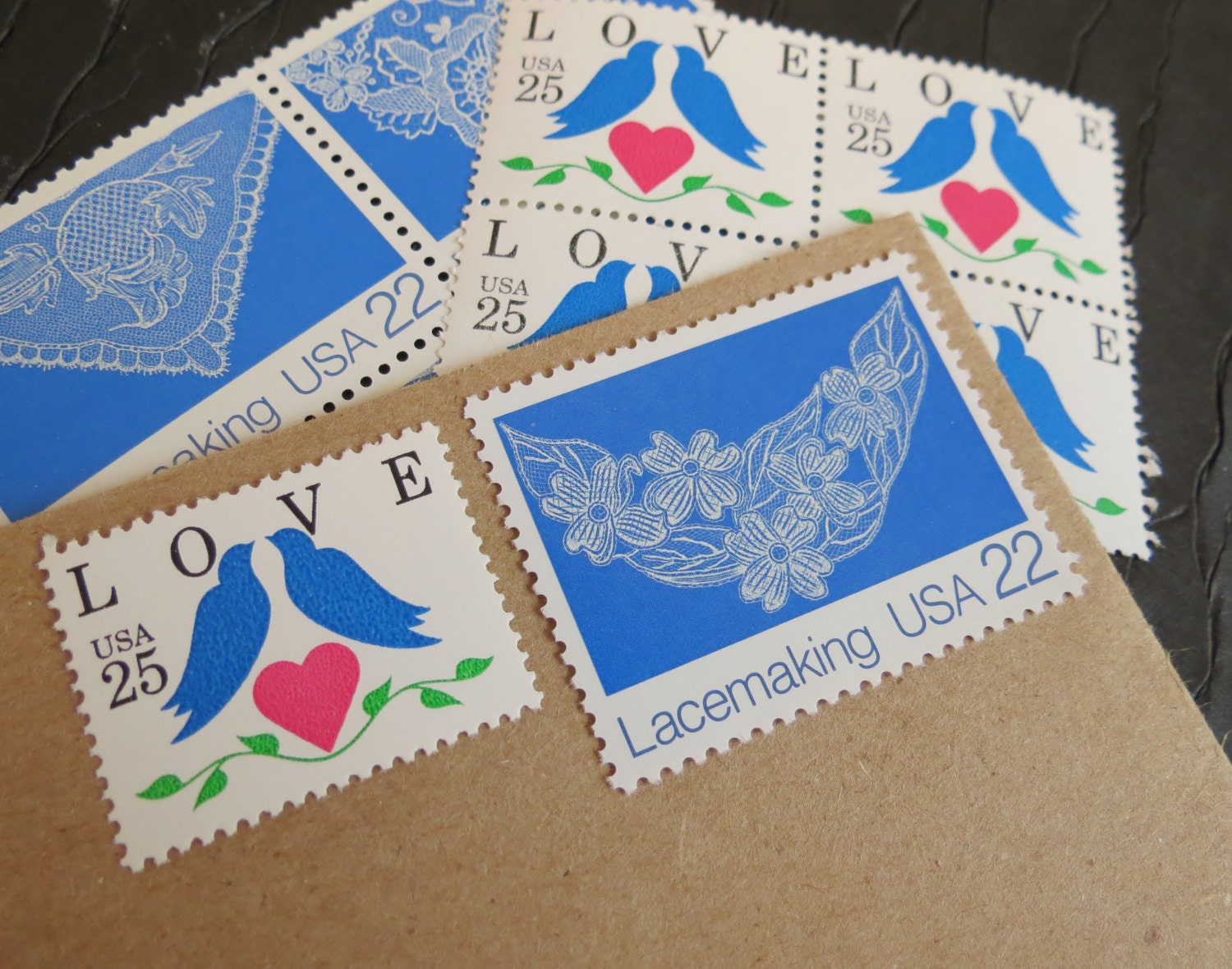 LOVE Birds .. Lace .. UNused Vintage Postage Stamps  .. post 5 letters