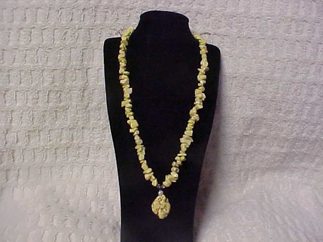 SALE Handcrafted yellow turquoise necklace with nugget pendant -17 inches long