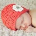 Organic Cotton Baby Shells Beanie Hat with Flower in Coral, Sizes 0 to 6 Months, Choose Size and Color