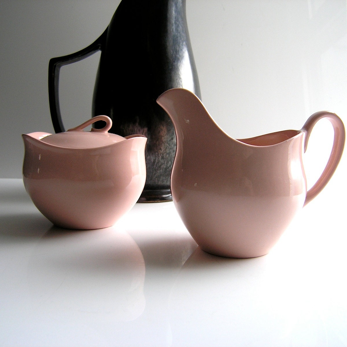 50s Rose Cloud sugar and creamer - Johnson Brothers England - pink tea set - mid century modern kitchen