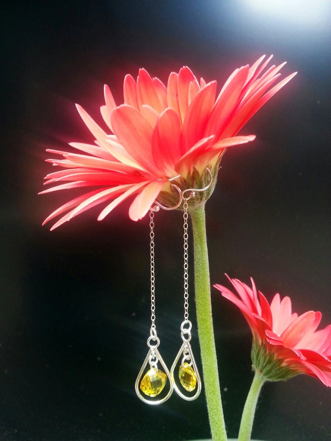 Sterling Silver, Cubic Zirconia, Lemon Quartz, Yellow, Spring, Dangle, Drop, Earrings, Gift, Birthday, Summer, Trend, Colorful, Inspired