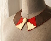 Chocolate Brown Poppy Red Gold Leather Collar Bib Necklace Peter Pan Detachable Collar