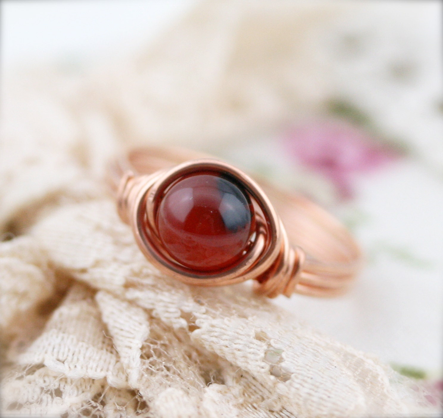 Courage and strength - red agate wrapped ring (SR)