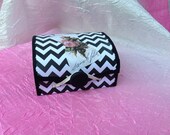 Wood Box, Gift Box, Jewelry Box, Travel Case, Black and White Chevron Print