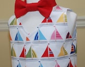 Boys sailboat vest in Michael Miller shore thing fabric with matching necktie or bowtie