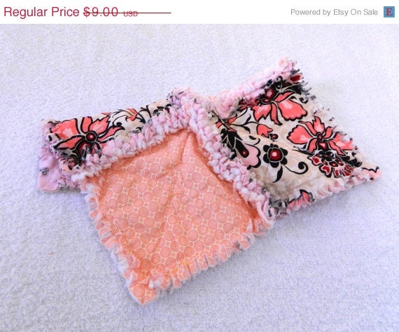 SALE Flower Baby Quilt-  Pink, Red, Black, Tan, & Cream