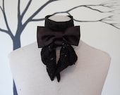 Black taffeta and lace goth steampunk ascot choker collar with bow