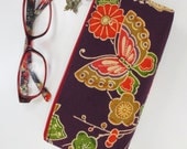 Butterfly & Flower Zipper Pouch/ Eyeglass Case Made From Vintage Kimono