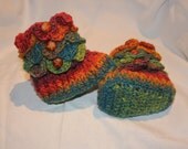 Made TO ORDER/Handmade Crochet RAINBOW Baby Crocodile Stitch Booties / Size 6 to 12 months