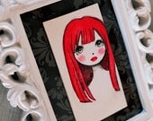 Cute girl with red hair original drawing