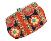 Mod Make Up - Vintage 1970s Psychedelic Cosmetics Case, Two Compartment Pouch or Clutch with Brightly Colored Abstract Floral Design