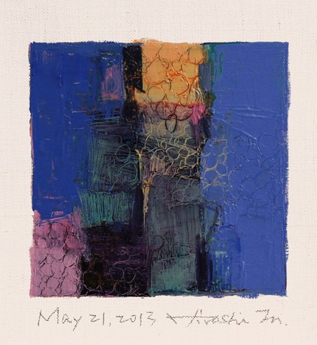 May 21, 2013 - Original Abstract Oil Painting - 9x9 painting (9 x 9 cm - app. 4 x 4 inch) with 8 x 10 inch mat