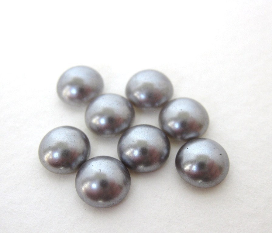 Vintage Glass Cabochon Grey Pearl Round 7mm gcb0772 (8)